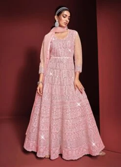 Pink Net Embroidered N Sequins Anarkali Suit Party Wear -ZariGrace Shop pink net embroidered n sequins anarkali suit slska43387954 u