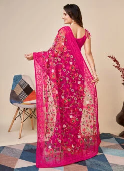 Pink Net Embroidered Saree After Six Wear -ZariGrace Shop pink net embroidered saree sasacw8969 b