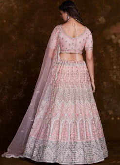 Pink Net Embroidered Stones Umbrella Lehenga Wedding Wear -ZariGrace Shop pink net embroidered stones umbrella lehenga ghska467275010 b