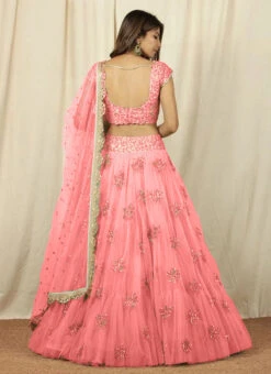 Pink Net Embroidered Umbrella Lehenga Choli Party Wear -ZariGrace Shop pink net embroidered umbrella lehenga choli ghstk01 b