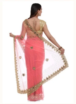 Pink Net Hand Work Saree Party Wear -ZariGrace Shop pink net hand work saree sagkcpz6 b
