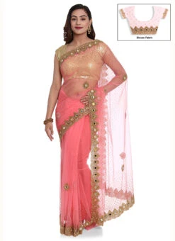 Pink Net Hand Work Saree Party Wear -ZariGrace Shop pink net hand work saree sagkcpz6 u