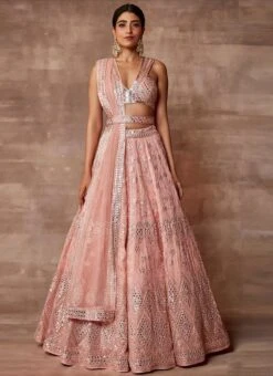 Pink Organza Embroidery Sequins Umbrella Lehenga Party Wear -ZariGrace Shop pink organza embroidery sequins umbrella lehenga ghska44212002 u