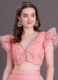 Pink Organza Jacquard Blouse Festive Wear -ZariGrace Shop pink organza jacquard blouse BLBS02309141 u
