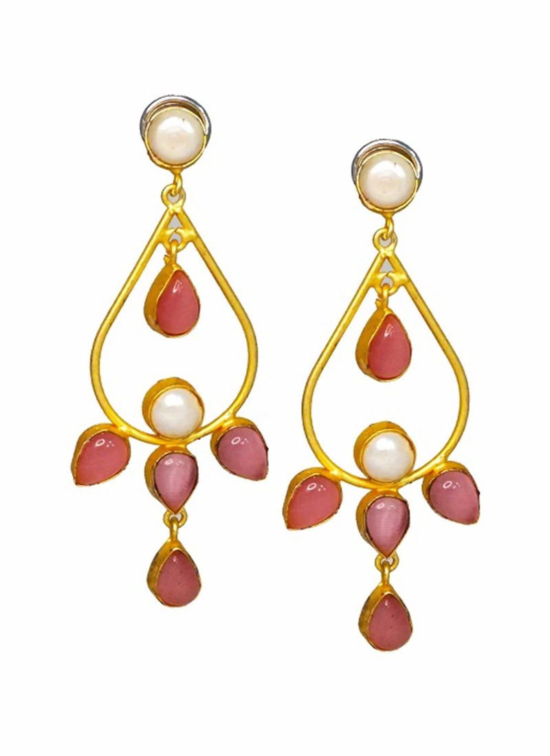 Pink Pear Drop Dangler Party Wear 4 Pink Pear Drop Dangler Party Wear - Image 2