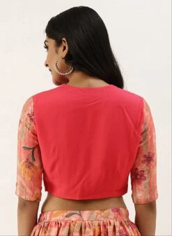 Pink Printed Rayon Jewel Neck Blouse Festive Wear -ZariGrace Shop pink printed rayon jewel neck blouse BLBS02305271 b