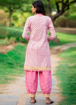 Pink Pure Cotton Hand Block Printed Kurta Salwar Set After Six Wear -ZariGrace Shop pink pure cotton hand block printed kurta salwar set krsjbp2022a2106b b