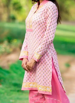 Pink Pure Cotton Hand Block Printed Kurta Salwar Set After Six Wear