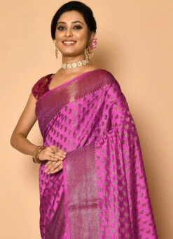 Pink Pure Silk Zari Work Saree Wedding Wear -ZariGrace Shop pink pure silk zari work saree savns103o b