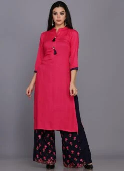 Pink Rayon Kurta Palazzo Suit Party Wear -ZariGrace Shop pink rayon kurta palazzo suit krskifh9900113 u