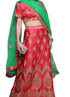 Pink Satin Silk Embroidered A Line Lehenga Festive Wear