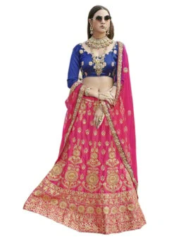 Pink Satin Silk Golden Thread Embroidery A Line Lehenga Party Wear -ZariGrace Shop pink satin silk golden thread embroidery a line lehenga ghsst40001 u