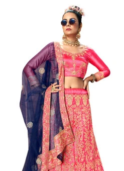 Pink Satin Silk Machine Embroidered A Line Lehenga Festive Wear -ZariGrace Shop pink satin silk machine embroidered a line lehenga ghssittsnem1003 b