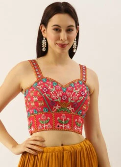 Pink Silk Embroidered Work Blouse Party Wear 8 Pink Silk Embroidered Work Blouse Party Wear -ZariGrace Shop pink silk embroidered work blouse blspfb133 u