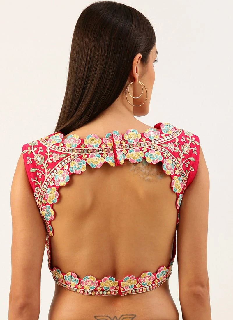 Pink Silk Embroidery Blouse Party Wear 6 Pink Silk Embroidery Blouse Party Wear - Image 4