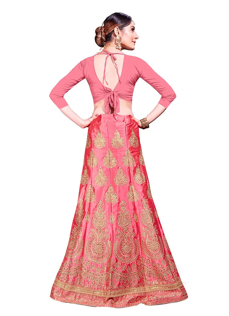 Pink Silk Zari Embroidered A Line Lehenga Festive Wear 6 Pink Silk Zari Embroidered A Line Lehenga Festive Wear - Image 4