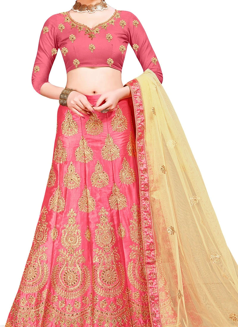 Pink Silk Zari Embroidered A Line Lehenga Festive Wear 3 Pink Silk Zari Embroidered A Line Lehenga Festive Wear