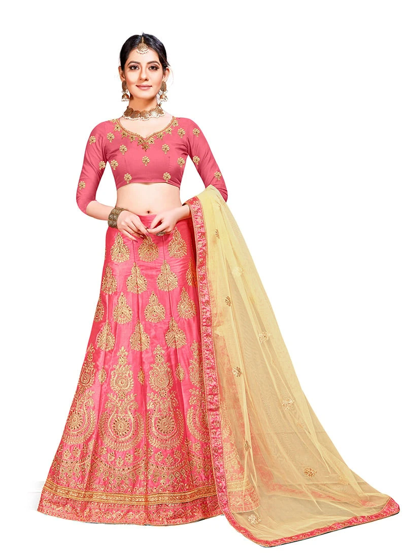 Pink Silk Zari Embroidered A Line Lehenga Festive Wear 5 Pink Silk Zari Embroidered A Line Lehenga Festive Wear - Image 3