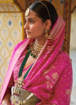 Pink Smooth Silk Foil Printed Saree Festive Wear -ZariGrace Shop pink smooth silk foil printed saree sasacu8056 b