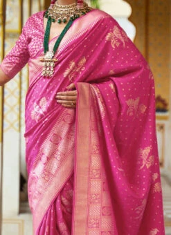 Pink Smooth Silk Foil Printed Saree Festive Wear