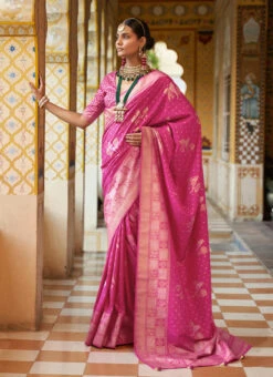 Pink Smooth Silk Foil Printed Saree Festive Wear -ZariGrace Shop pink smooth silk foil printed saree sasacu8056 u