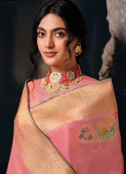 Pink Tissue Silk Zari Work Saree Festive Wear -ZariGrace Shop pink tissue silk zari work saree saspl2704 b