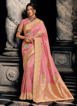Pink Tissue Silk Zari Work Saree Festive Wear -ZariGrace Shop pink tissue silk zari work saree saspl2704 u