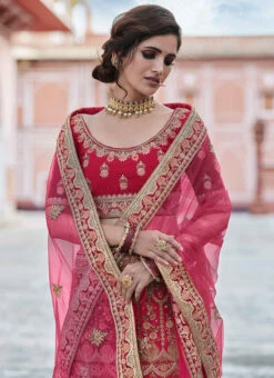 Pink Velvet Embroidered N Stones A Line Lehenga Wedding Wear -ZariGrace Shop pink velvet embroidered n stones a line lehenga ghsak42228108 b