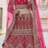 Pink Velvet Embroidered N Stones A Line Lehenga Wedding Wear -ZariGrace Shop pink velvet embroidered n stones a line lehenga ghsak42228108 l