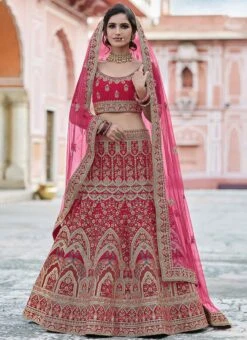 Pink Velvet Embroidered N Stones A Line Lehenga Wedding Wear -ZariGrace Shop pink velvet embroidered n stones a line lehenga ghsak42228108 u