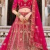 Pink Velvet Embroidered Resham Umbrella Lehenga Wedding Wear -ZariGrace Shop pink velvet embroidered resham umbrella lehenga ghska46822087 l