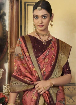 Pink Viscose Digital Printed Work Saree Festive Wear -ZariGrace Shop pink viscose digital printed work saree saspl5701 b
