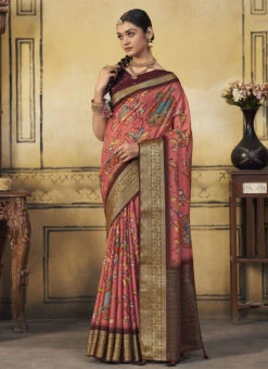 Pink Viscose Digital Printed Work Saree Festive Wear -ZariGrace Shop pink viscose digital printed work saree saspl5701 u