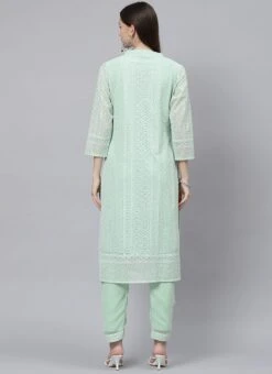 Pista Green Georgette Embroidery Kurta Straight Pant Set Work Wear -ZariGrace Shop pista green georgette embroidery kurta straight pant set krsmz220888pgr b
