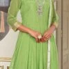 Pista Green Net Embroidery Anarkali Suit Party Wear