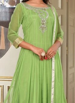 Pista Green Net Embroidery Anarkali Suit Party Wear