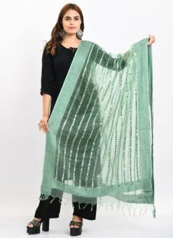 Pista Green Organza Cotton Mirror Embroidery Dupatta Work Wear -ZariGrace Shop pista green organza cotton mirror embroidery dupatta dpdmimfd135 u