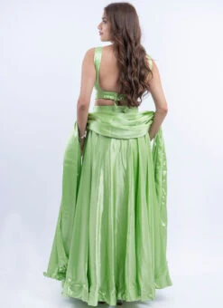 Pista Green Satin Umbrella Lehenga Party Wear -ZariGrace Shop pista green satin umbrella lehenga ghuhoa009 b