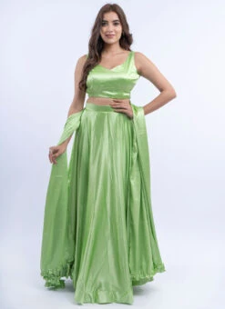 Pista Green Satin Umbrella Lehenga Party Wear -ZariGrace Shop pista green satin umbrella lehenga ghuhoa009 u