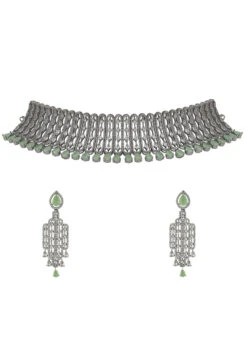Pista Green Stones Alloy Choker Party Wear -ZariGrace Shop pista green stones alloy choker jyskjmch950 u