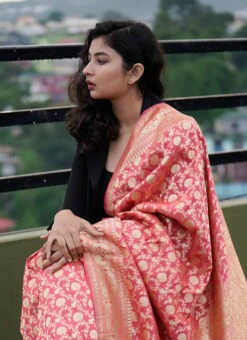 Pure Banarasi Silk Pink Color Saree Festive Wear -ZariGrace Shop pure banarasi silk pink color saree sakbb64 b