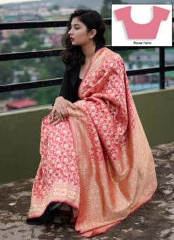 Pure Banarasi Silk Pink Color Saree Festive Wear -ZariGrace Shop pure banarasi silk pink color saree sakbb64 u