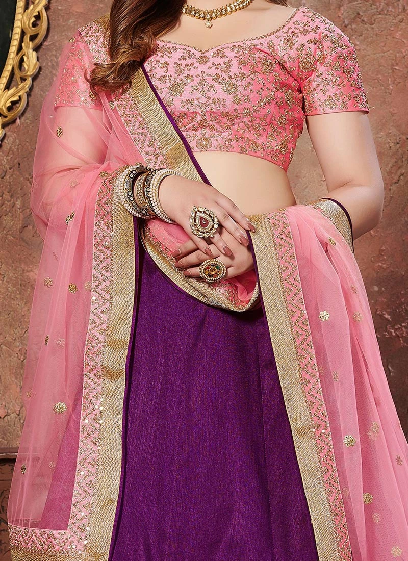Purple Art Silk A Line Lehenga Party Wear 3 Purple Art Silk A Line Lehenga Party Wear