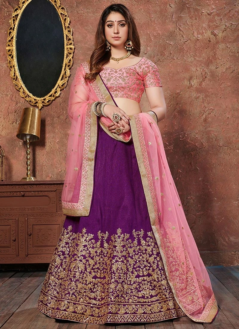 Purple Art Silk A Line Lehenga Party Wear 5 Purple Art Silk A Line Lehenga Party Wear - Image 3