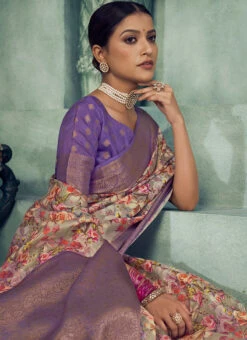 Purple Art Silk Printed Saree Festive Wear -ZariGrace Shop purple art silk printed saree samkns6806 b