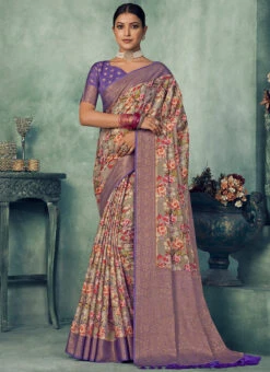 Purple Art Silk Printed Saree Festive Wear -ZariGrace Shop purple art silk printed saree samkns6806 u