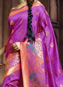 Purple Art Silk Benarasi Saree Festive Wear