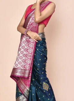 Cryslat Teal Art Silk Zari Sari Party Wear