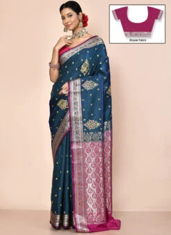 Cryslat Teal Art Silk Zari Sari Party Wear -ZariGrace Shop purple art silk zari sari sadsf7125 u