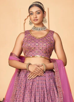 Purple Chinon Embroidered Umbrella Lehenga Party Wear -ZariGrace Shop purple chinon embroidered umbrella lehenga ghsacw9843 b